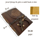 JurnaleVintage Jurnal 18x13 cm / Bumbac galben Jurnal vintage cu Busolă - piele, hârtie cu margine neregulată, schițe și desene