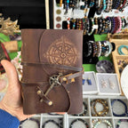 JurnaleVintage Jurnal 18x13 cm / Bumbac galben Jurnal vintage cu Busolă - piele, hârtie cu margine neregulată, schițe și desene