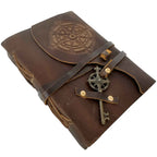JurnaleVintage Jurnal 18x13 cm / Bumbac galben Jurnal vintage cu Busolă - piele, hârtie cu margine neregulată, schițe și desene