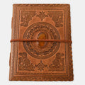 JurnaleVintage Jurnal 20x15 cm / Bumbac alb Jurnal Piele Naturala cu Cristal Galben si Hartie din Bumbac - Mandala Vintage
