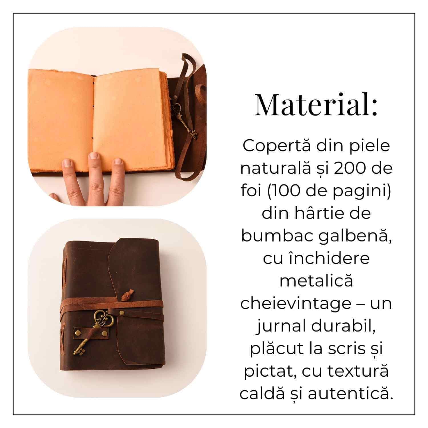 Pagini interior hartie bumbac — Jurnal Piele Naturala cu Hartie din Bumbac format clasic