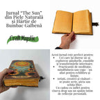 JurnaleVintage Jurnal 20x15 cm / Bumbac galben Jurnal „The Sun” din piele naturala si hartie de bumbac galbena 20x15 cm