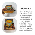 JurnaleVintage Jurnal 20x15 cm / Bumbac galben Jurnal „The Sun” din piele naturala si hartie de bumbac galbena 20x15 cm