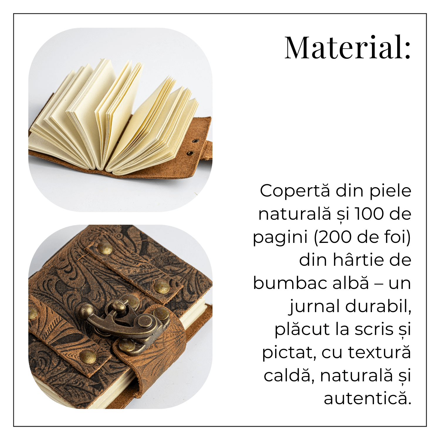JurnaleVintage Mini jurnal 10x7 cm / Bumbac alb Talisman pentru Ganduri - Mini Jurnal cu Coperta din Piele
