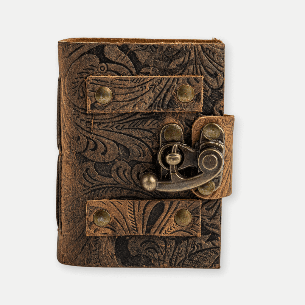 JurnaleVintage Mini jurnal 10x7 cm / Bumbac alb Talisman pentru Ganduri - Mini Jurnal cu Coperta din Piele