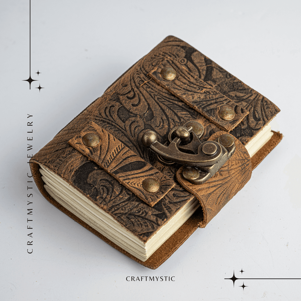 JurnaleVintage Mini jurnal 10x7 cm / Bumbac alb Talisman pentru Ganduri - Mini Jurnal cu Coperta din Piele