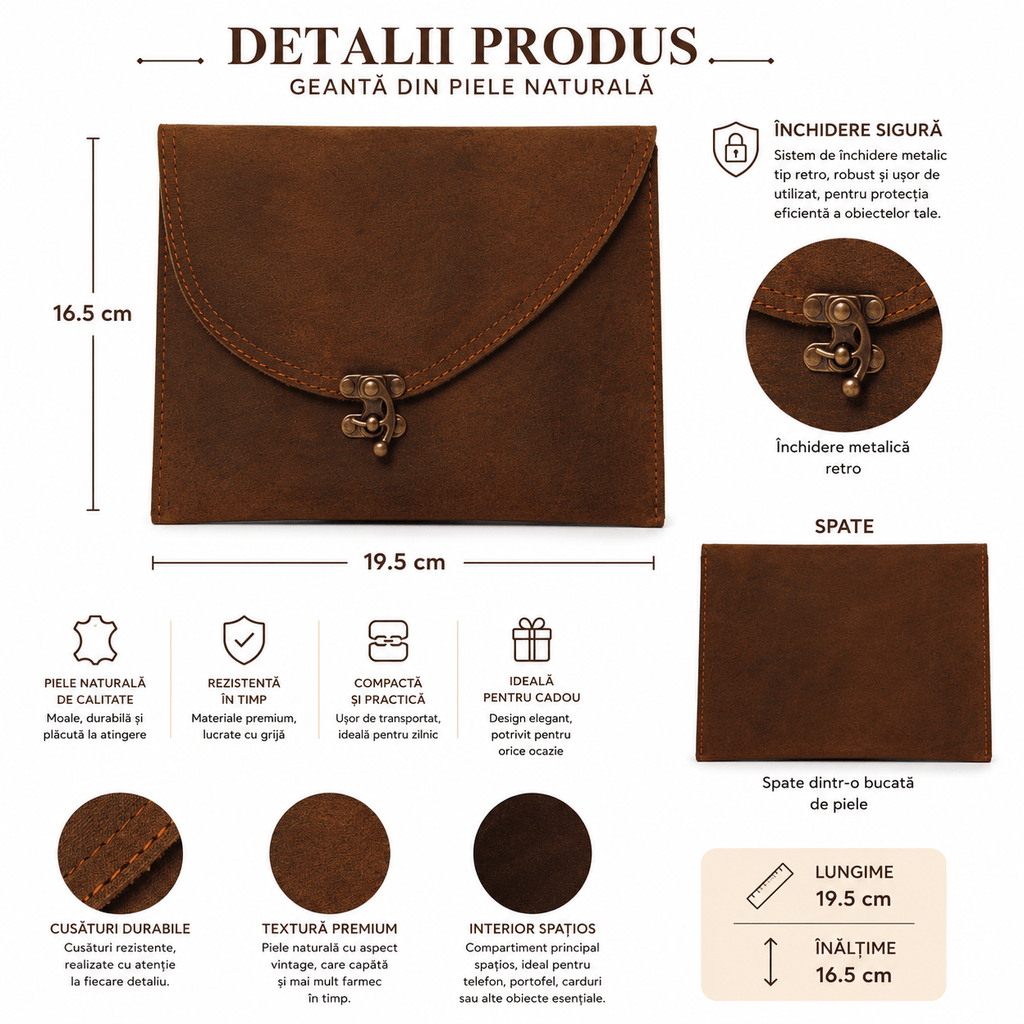 CraftMystic Geanta Geanta Plic din Piele Naturala - Eleganta si Stil Atemporal