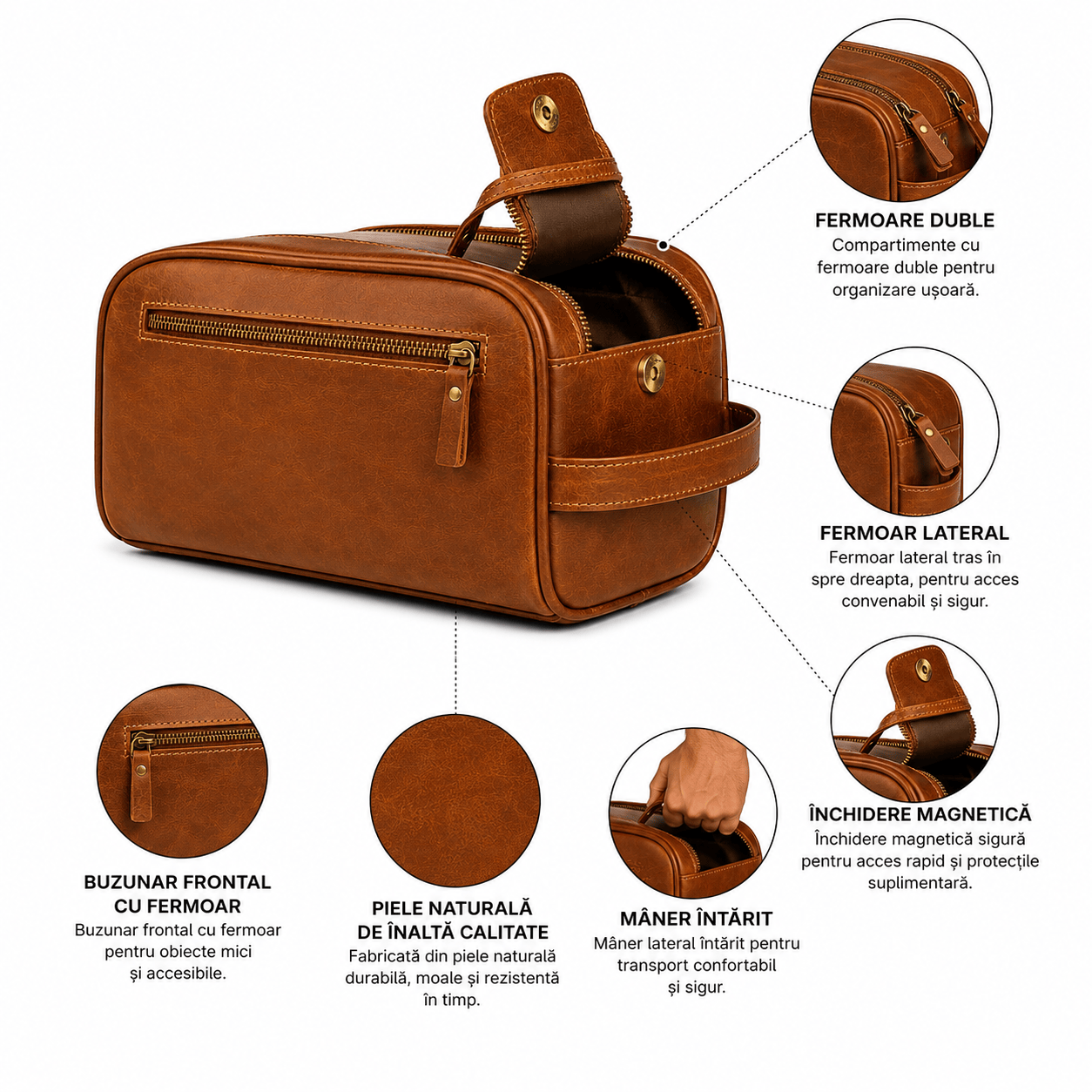 CraftMystic Geanta Geanta Barbateasca din Piele Naturala - Organizare Premium si Eleganta Zilnica