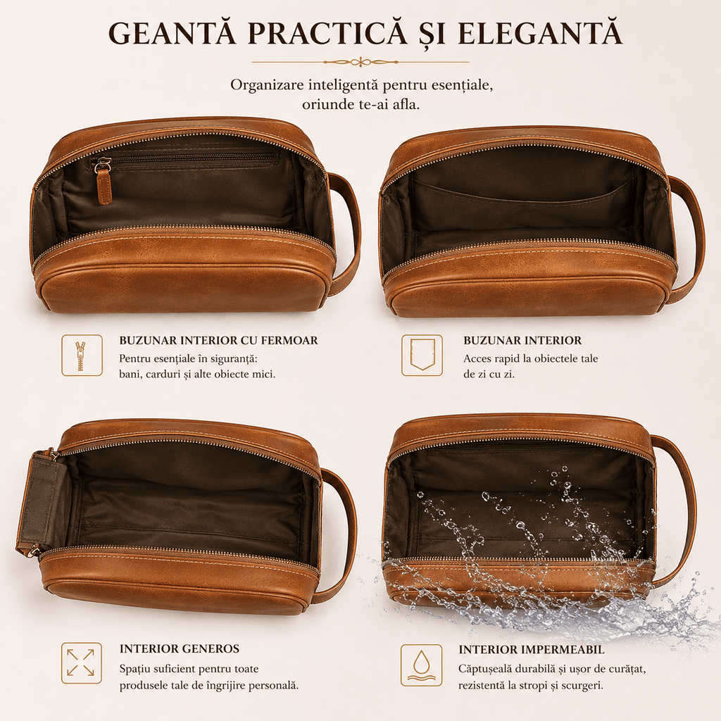 CraftMystic Geanta Geanta Barbateasca din Piele Naturala - Organizare Premium si Eleganta Zilnica