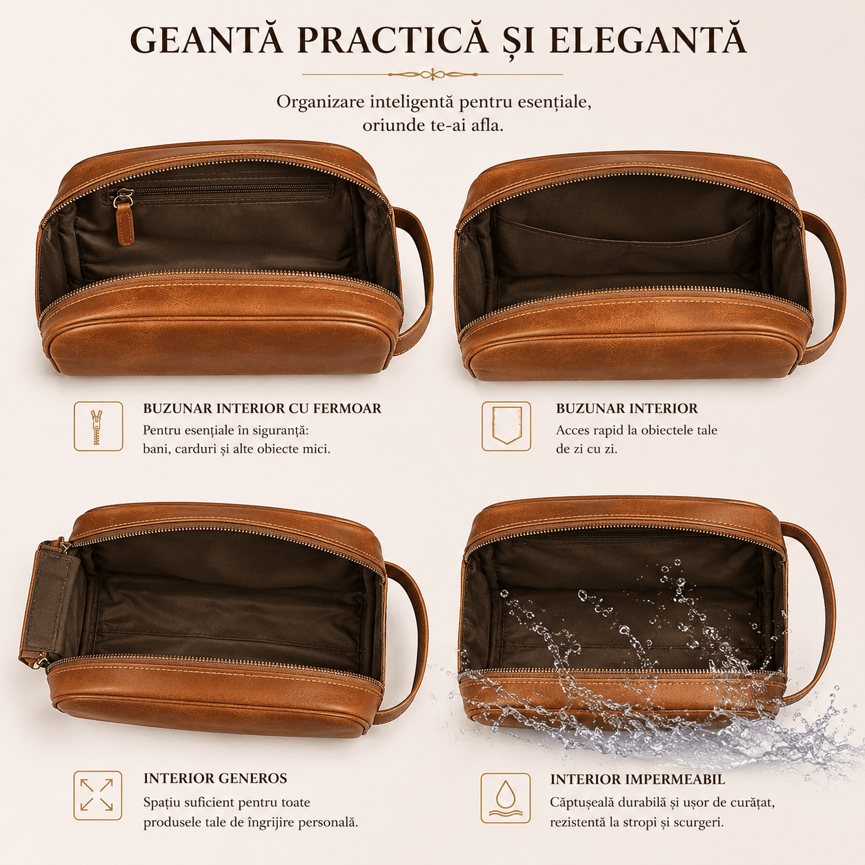 CraftMystic Geanta Geanta Barbateasca din Piele Naturala - Organizare Premium si Eleganta Zilnica