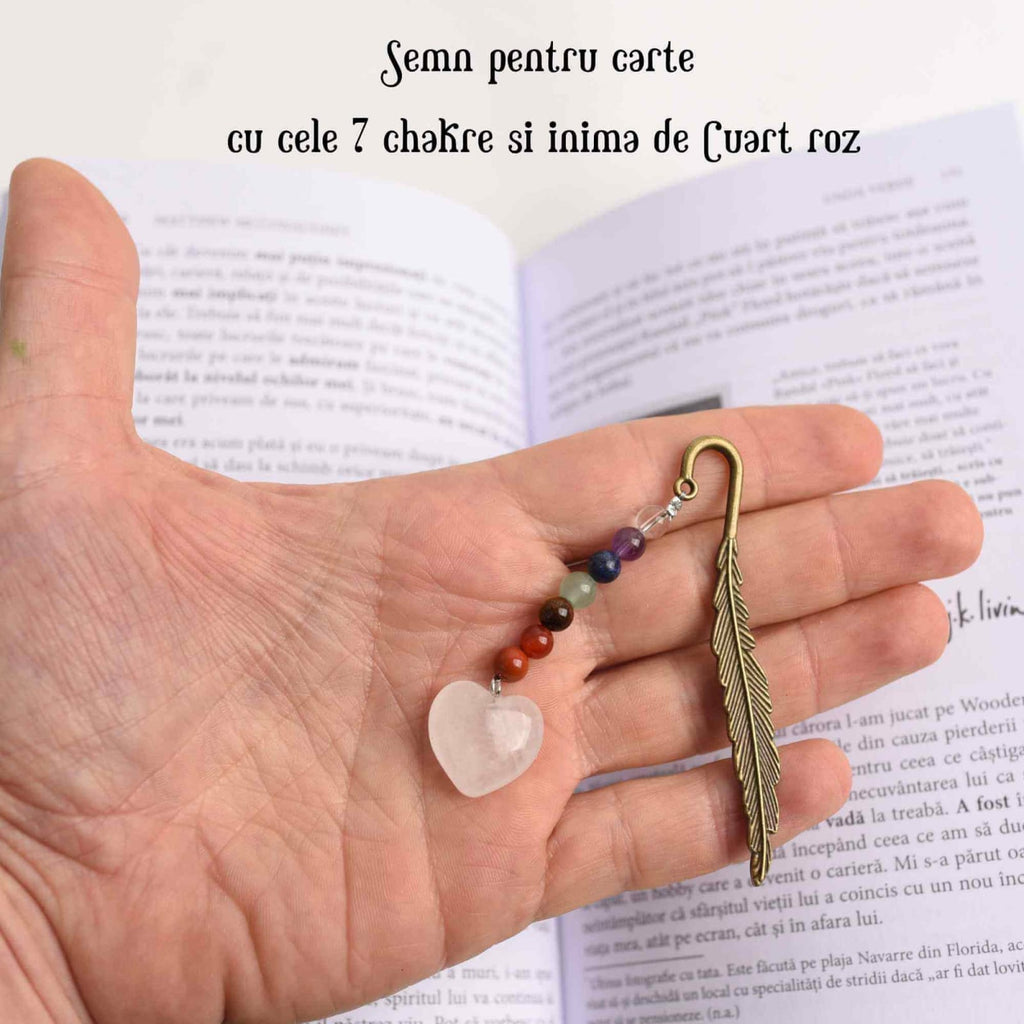 JurnaleVintage Semn de carte Semn de Carte cu 7 Chakre și Inimioară Cuart Roz - cadou spiritual