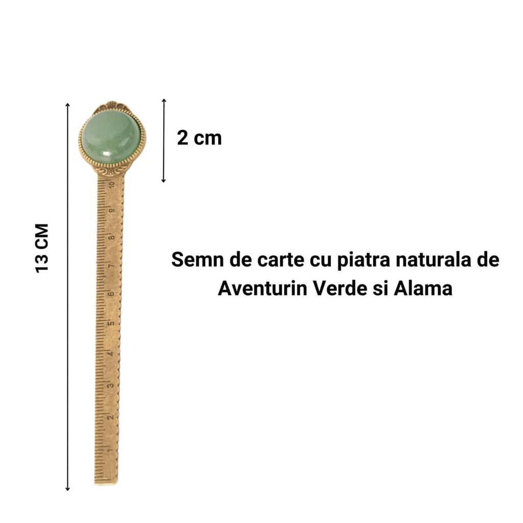 JurnaleVintage Semn de carte Semn de Carte Elegant cu Piatra Naturala de Aventurin Verde si Alama