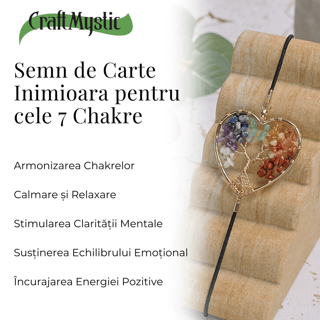 JurnaleVintage Semn de carte Semn de Carte Elastic cu Cristale Chakra - Forma Inima, Metal Vintage