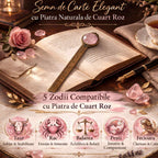 JurnaleVintage Semn de carte Semn de Carte Elegant cu Piatra Naturala de Cuart Roz si Alama