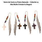 JurnaleVintage Semn de carte Semn de Carte cu Cruce din Cuart Roz si Pietrele celor 7 Chakre