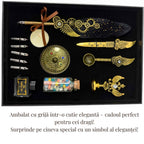 JurnaleVintage Set caligrafie Set Stilou Pana neagra Steampunk cu Accesorii Complete - Caligrafie, Sigilii si Cadou Premium
