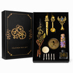 JurnaleVintage Set caligrafie Set Stilou Pana neagra Steampunk cu Accesorii Complete - Caligrafie, Sigilii si Cadou Premium