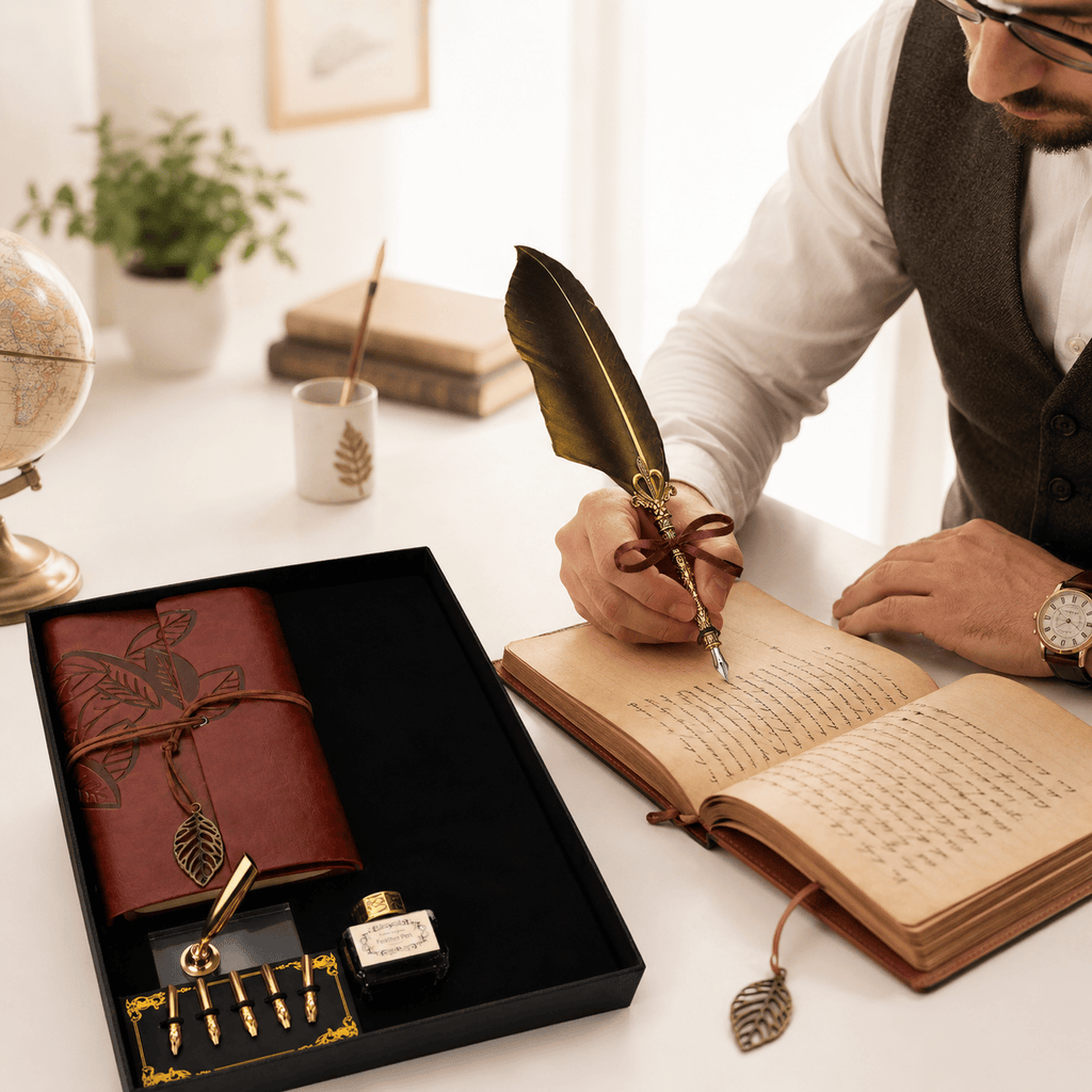 CraftMystic Set caligrafie Set Stilou cu Penita si Pana in Cutie Cadou - Eleganta Vintage si Inspiratie pentru Scris