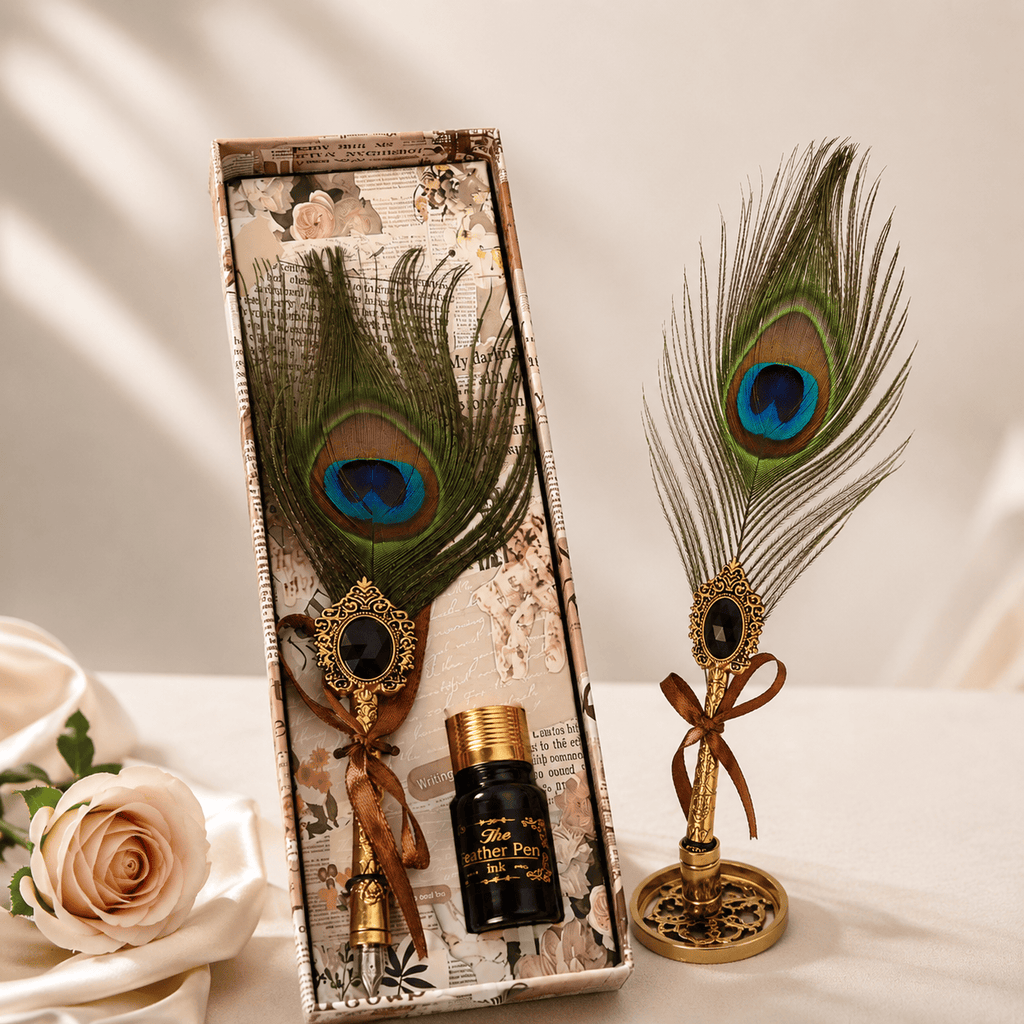 CraftMystic Set caligrafie Set Stilou cu Penita si Pana in Cutie Cadou - Eleganta Vintage si Inspiratie Creativa