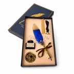 CraftMystic Set caligrafie Set Stilou cu Penita si Pana Albastru-Auriu - Cadou Elegant pentru Scris Creativ