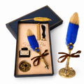 CraftMystic Set caligrafie Set Stilou cu Penita si Pana Albastru-Auriu - Cadou Elegant pentru Scris Creativ