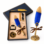 CraftMystic Set caligrafie Set Stilou cu Penita si Pana Albastru-Auriu - Cadou Elegant pentru Scris Creativ