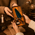 JurnaleVintage Set caligrafie Set Stilou cu Pana Albastra si Calimara - Eleganta Clasica pentru Scris Creativ