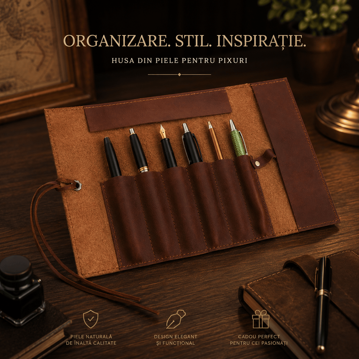 CraftMystic Organizator Organizator Multifunctional din Piele Naturala - Eleganta, Ordine si Protectie pentru Accesoriile Tale