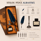 JurnaleVintage Set caligrafie Set Stilou cu Pana Albastra si Calimara - Eleganta Clasica pentru Scris Creativ