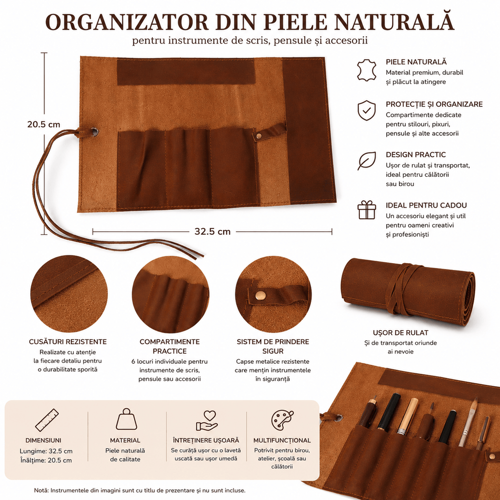CraftMystic Organizator Organizator Multifunctional din Piele Naturala - Eleganta, Ordine si Protectie pentru Accesoriile Tale