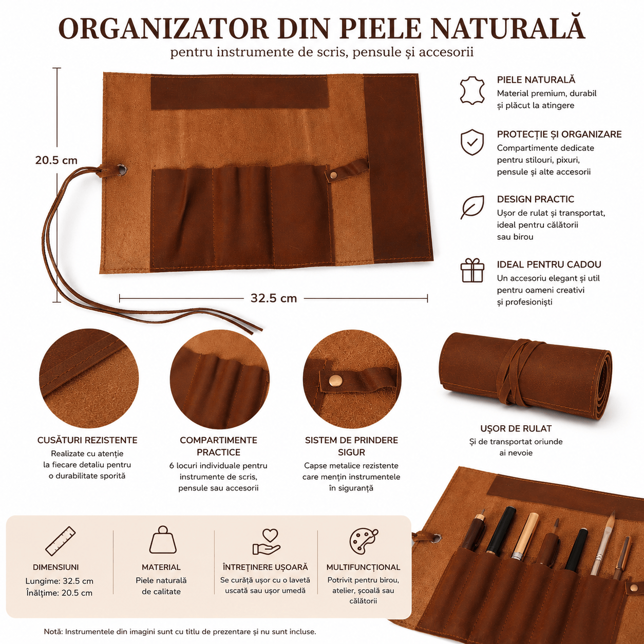 CraftMystic Organizator Organizator Multifunctional din Piele Naturala - Eleganta, Ordine si Protectie pentru Accesoriile Tale
