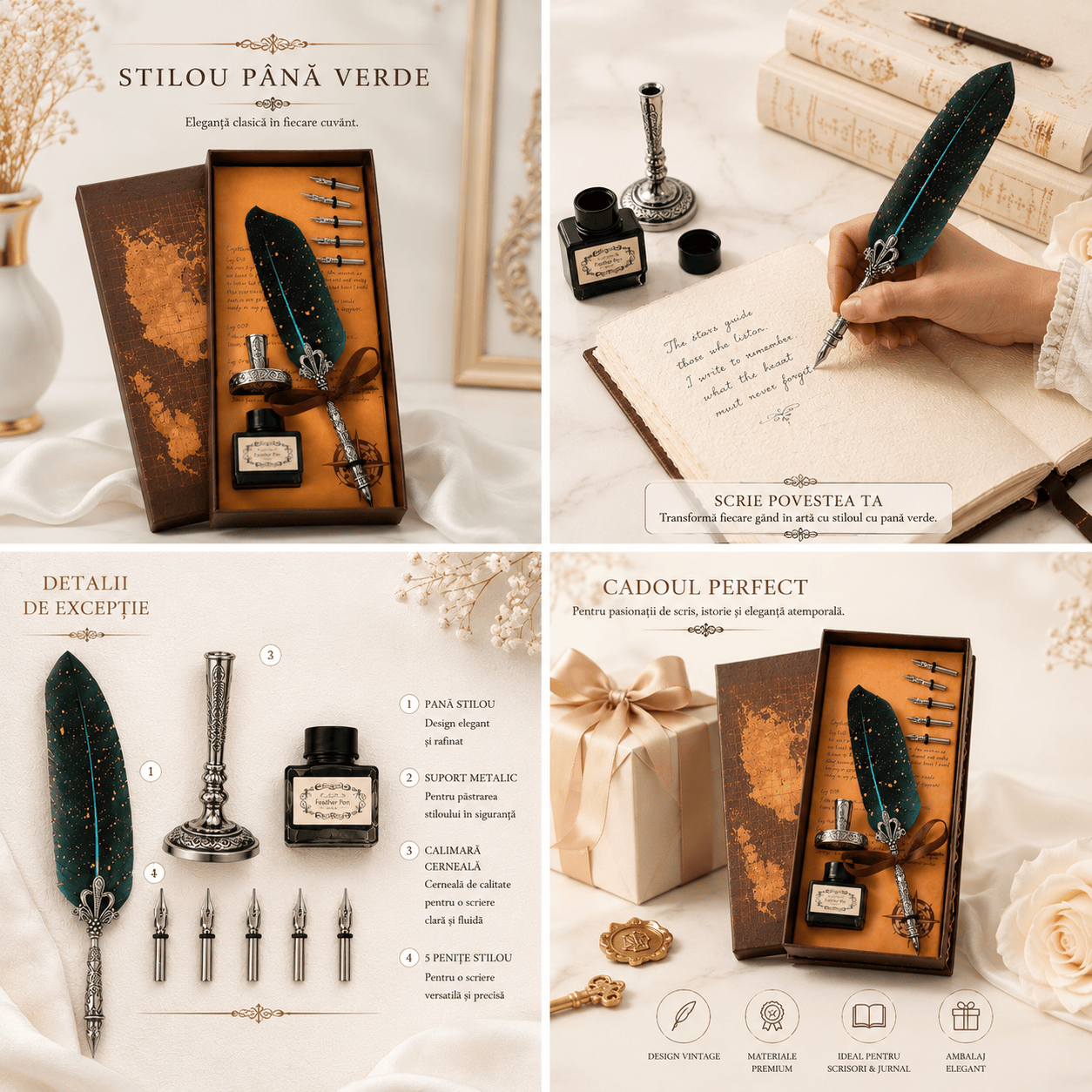 CraftMystic Set caligrafie Set Stilou Pana Verde Vintage - Eleganta si Creativitate pentru Scris Artistic