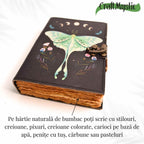 JurnaleVintage Jurnal 18x13 cm / Bumbac galben Jurnal din piele naturala cu incuietoare epoca, fazele lunii si fluture - Magie si creativitate