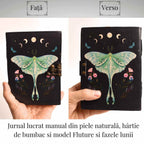 JurnaleVintage Jurnal 18x13 cm / Bumbac galben Jurnal din piele naturala cu incuietoare epoca, fazele lunii si fluture - Magie si creativitate