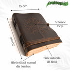 JurnaleVintage Jurnal 20x15 cm / Bumbac galben Jurnal piele naturala cu Arborele Vietii si hartie de bumbac - Creativitate si conexiune spirituala
