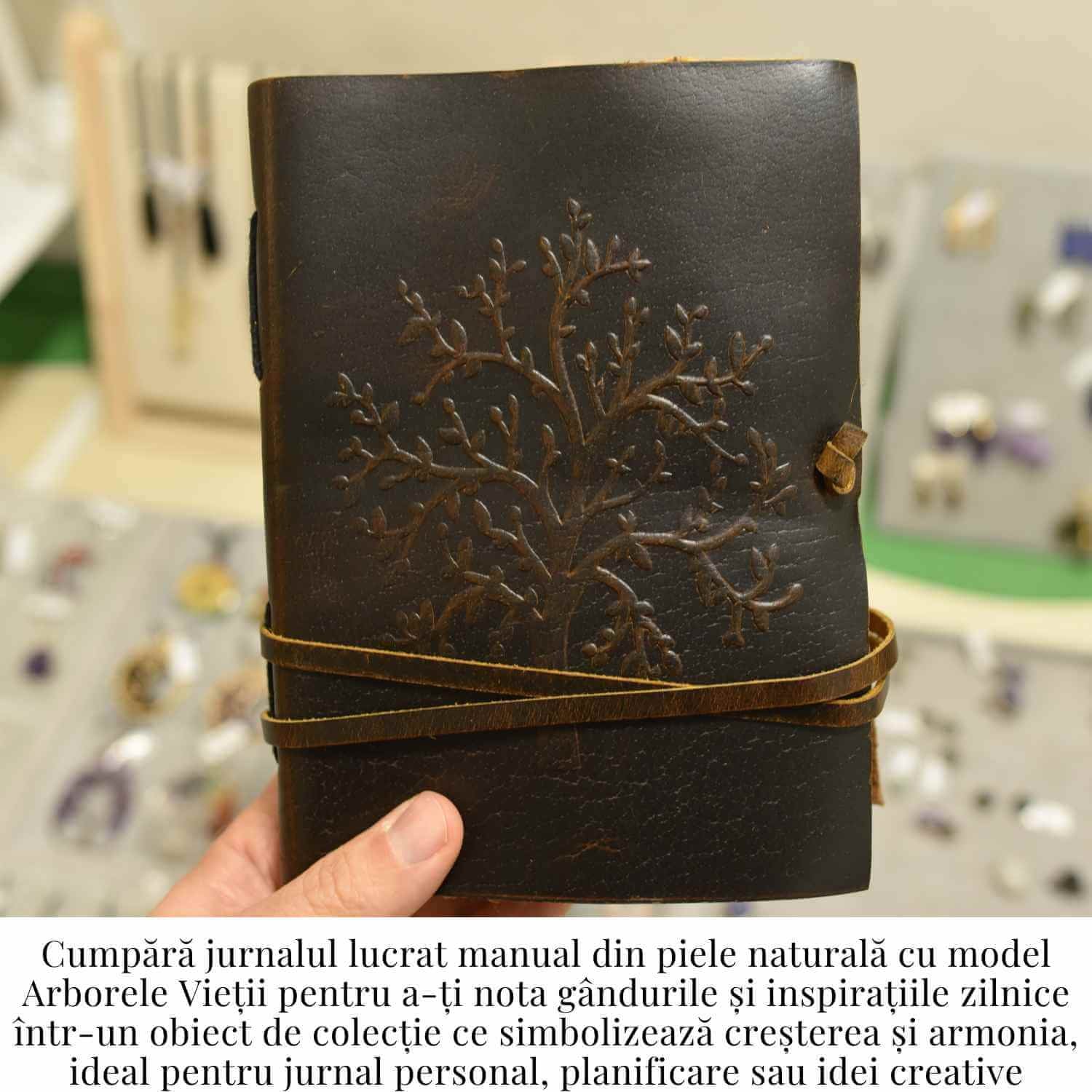 Pagini interior hartie bumbac — Jurnal piele naturala cu Arborele Vietii si format clasic